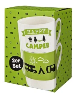 Gilde 44173 Stapeltasse 2teilig "Camper" Weiß Grün Schwarz Porzellan Geschenkset -Nici Welt Geschäft 44173 2 5